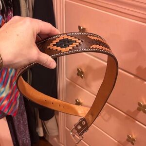 Brown Leather Belt with Patterned Design